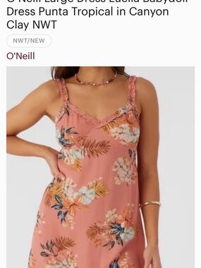 O'Neill Canyon Clay Punta Tropical Floral Slip Dress with Ruffled Straps 🧡💛🩵